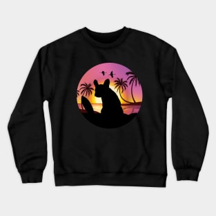 French bulldog and beach, sunset, plam tree, surfing, summer time with frenchie Crewneck Sweatshirt